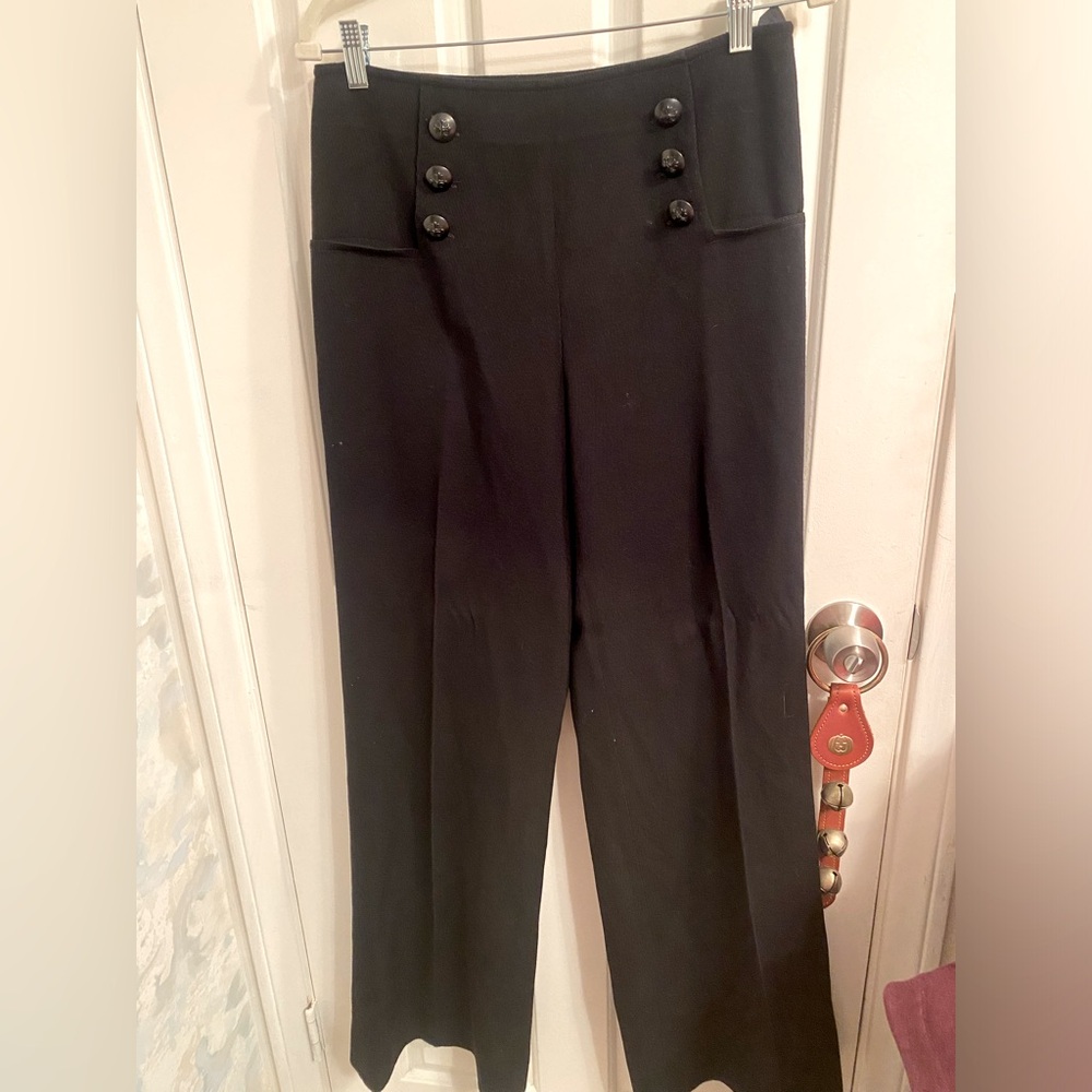 Lafayette 148 New York Sailor Wide Legs Faux Buttons Pants 100% Virgin Wool Sz8